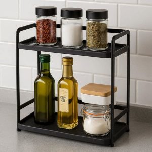 Small Kitchen Countertop Organizer Rack Non Slip Spice Holder Shelves