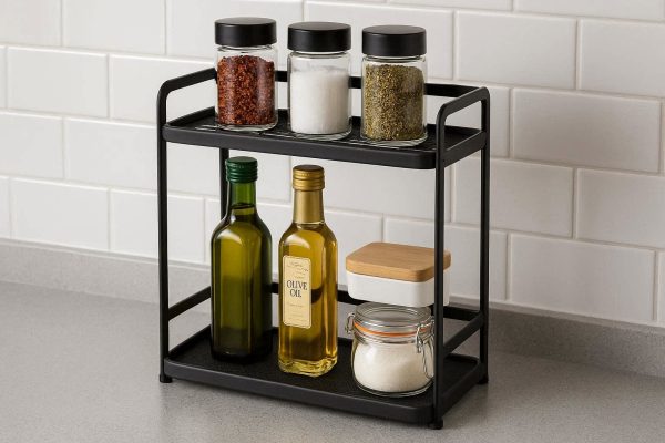1 Small Kitchen Countertop Organizer Rack Non Slip Spice Holder Shelves