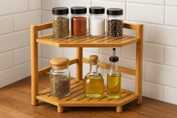 10 Sturdy Bamboo Kitchen Spice Rack Small Countertop Corner Storage Shelf