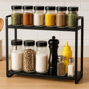 Space Saving Kitchen Counter Spice Shelf Freestanding Desktop Storage Organizer