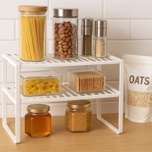 Stackable Kitchen Cabinet Storage Shelves Small Pantry Countertop Organizer