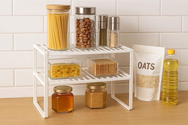 6 Stackable Kitchen Cabinet Storage Shelves Small Pantry Countertop Organizer