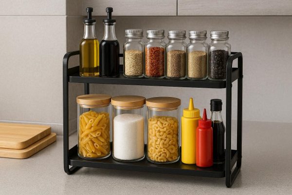 2 Compact Kitchen Cabinet Organizer Shelves Modern Spice Storage Rack