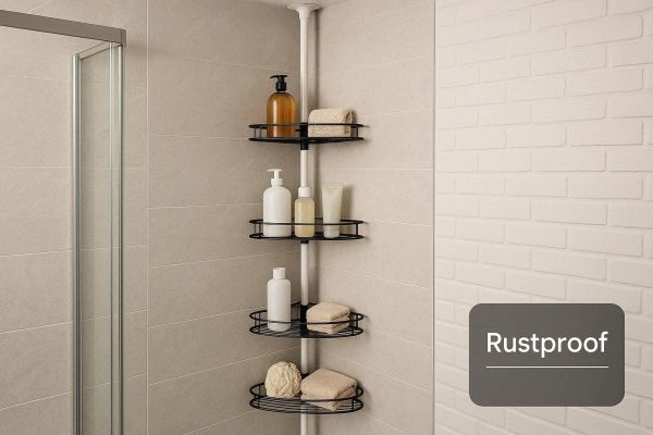 28 Drill Free Shower Caddy Pole Tension Corner Shelf Rustproof Bathroom Storage Rack