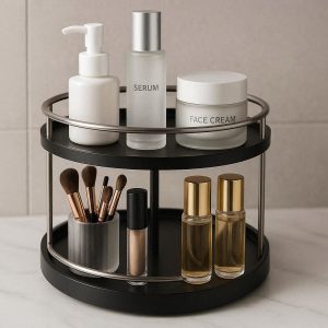 Sleek Rotating Bathroom Countertop Organizer Round Makeup Vanity Storage Spice Display Rack