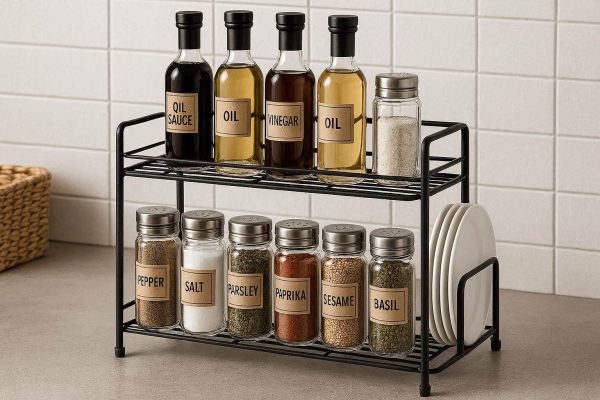 4 Rustproof Metal Kitchen Countertop Spice Rack Multi Purpose Storage Holder